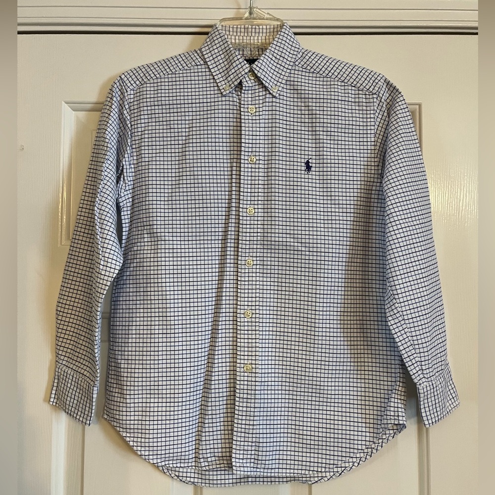RALPH LAUREN blue white Windowpane plaid shirt 12 M